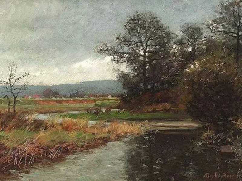 1862-Adolf Des Coudres - Pianura alluvionale autunnale sotto un cielo nuvoloso